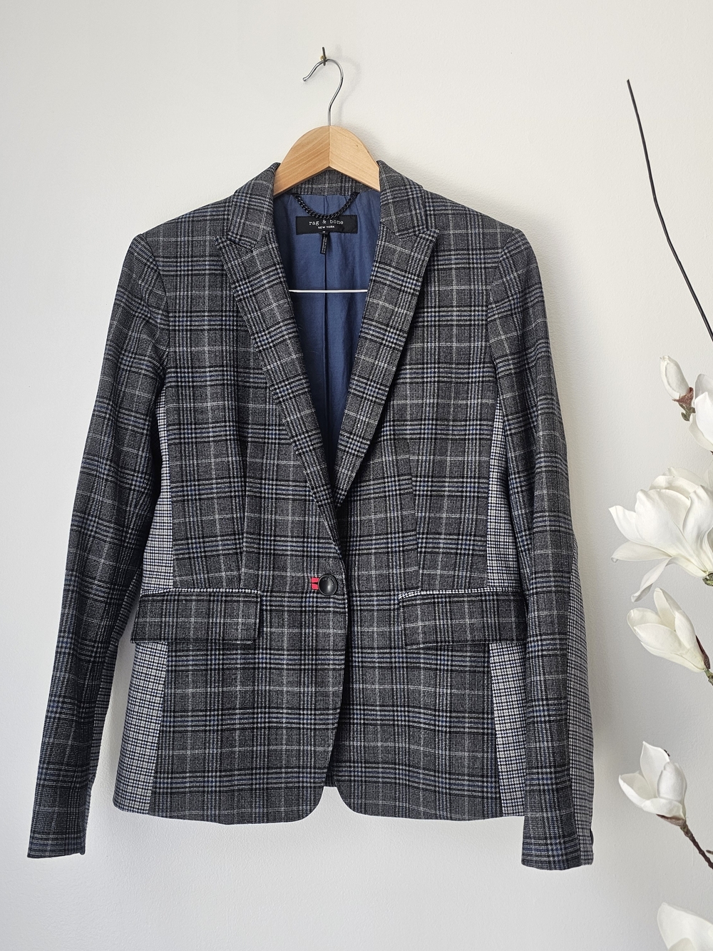 Rag and Bone Gray Plaid Wool Blend Blazer